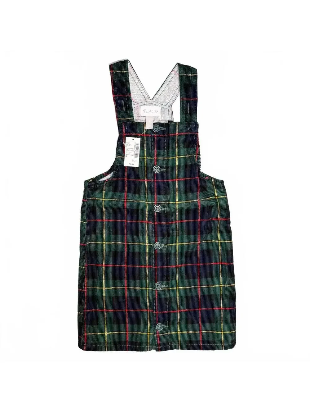 The Children's Place Girls' Green Plaid Corduroy Overall Dress Size 6